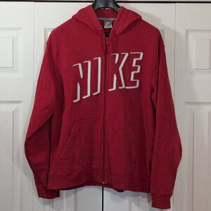 Nike Vintage Y2K Men's Red and White Full-Zip Hoodie - Size L